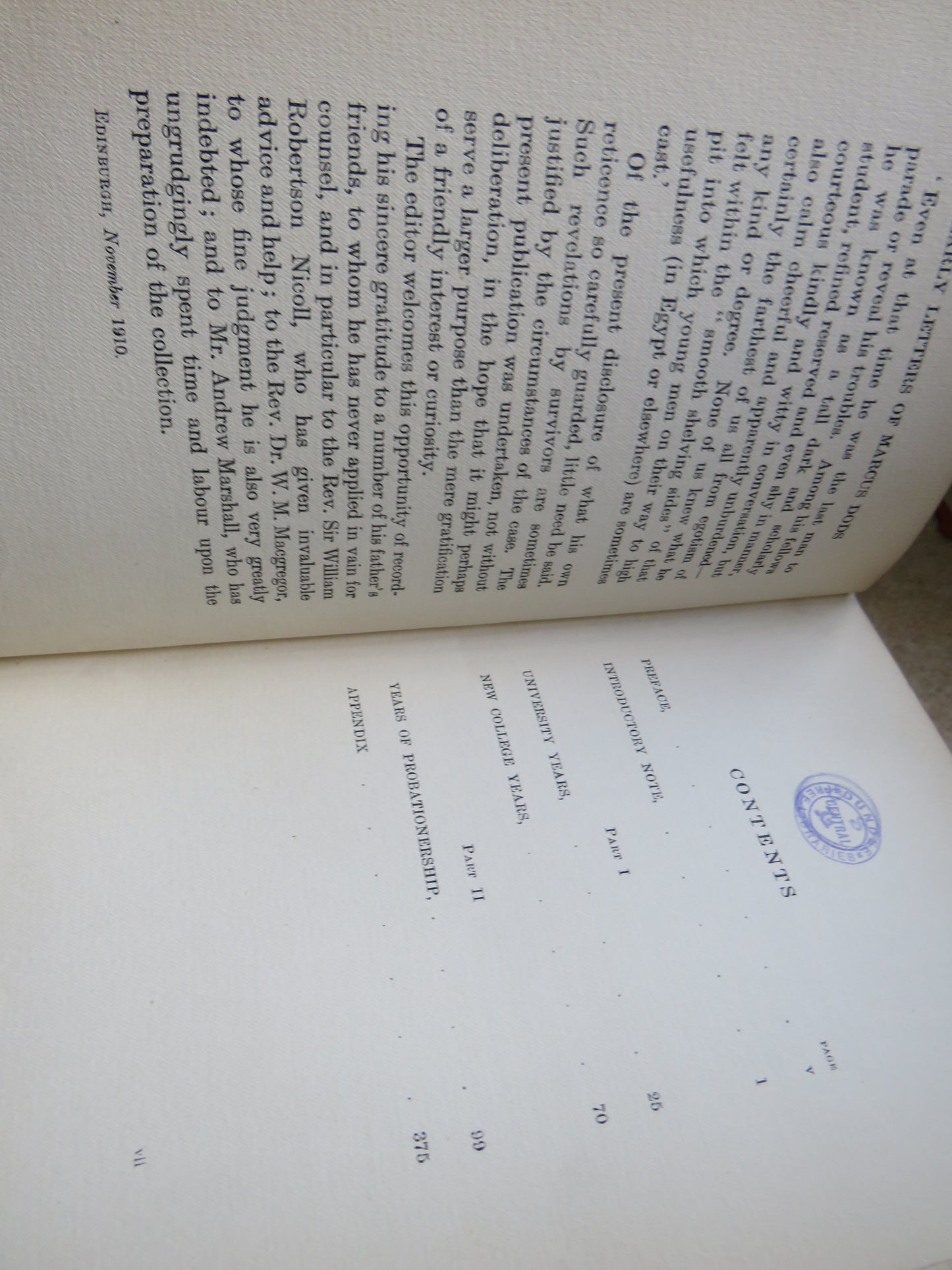 Early Letters & Later Letters Of Marcus Dods, D.D. (Late Principal of New College, Edinburgh) (1850-1864) Selected and Edited By His Son Marcus Dods 1910