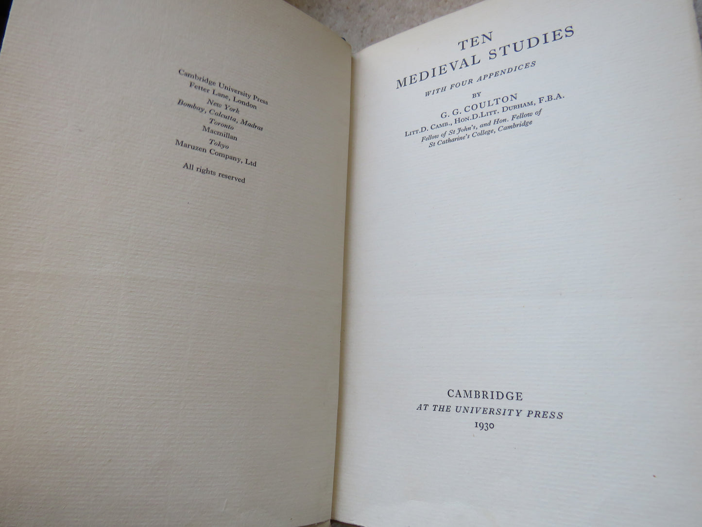 Ten Medieval Studies With Four Appendices By G.C. Coulton 1930