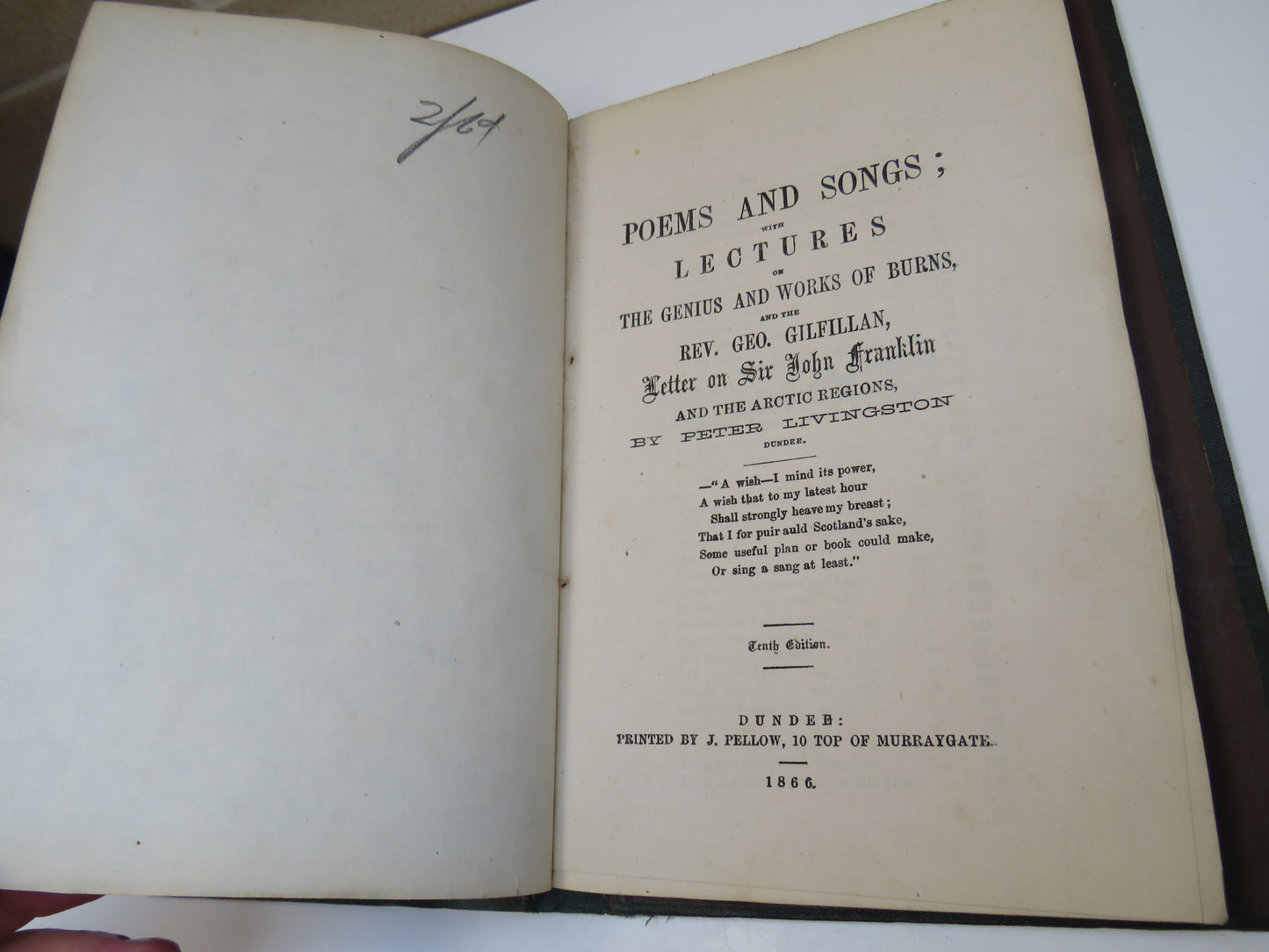 Poems and Songs; With Lectures On The Genius and Works of Burns and The Rev. Geo Gilfillan Letter on Sir John Franklin and The Arctic Regions By Peter Livingston 1866