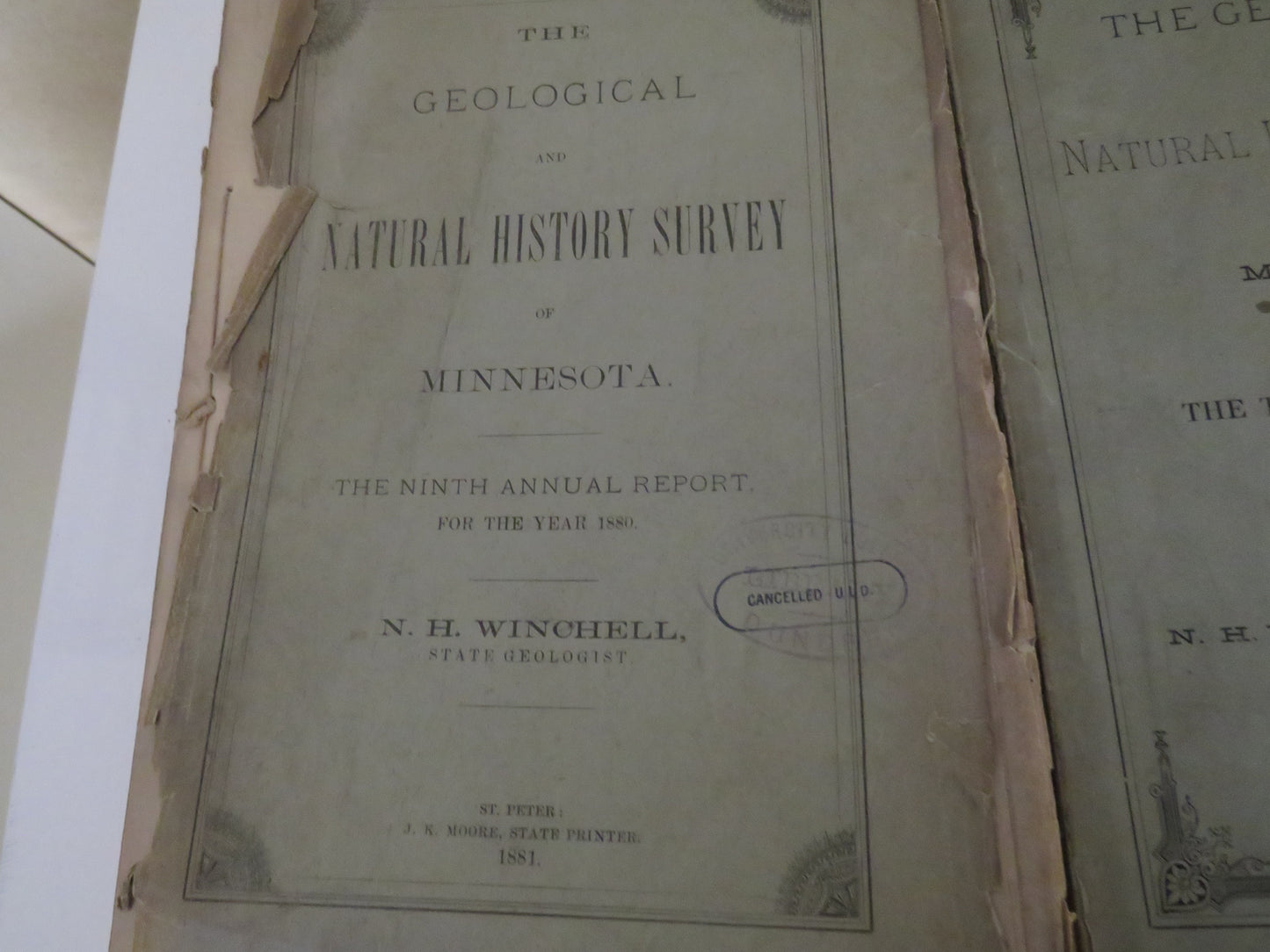 The Geological and Natural History, Survey of Minnesota, by N. H. Winchell, 3 Volumes - First, Ninth, and Tenth Annual Report