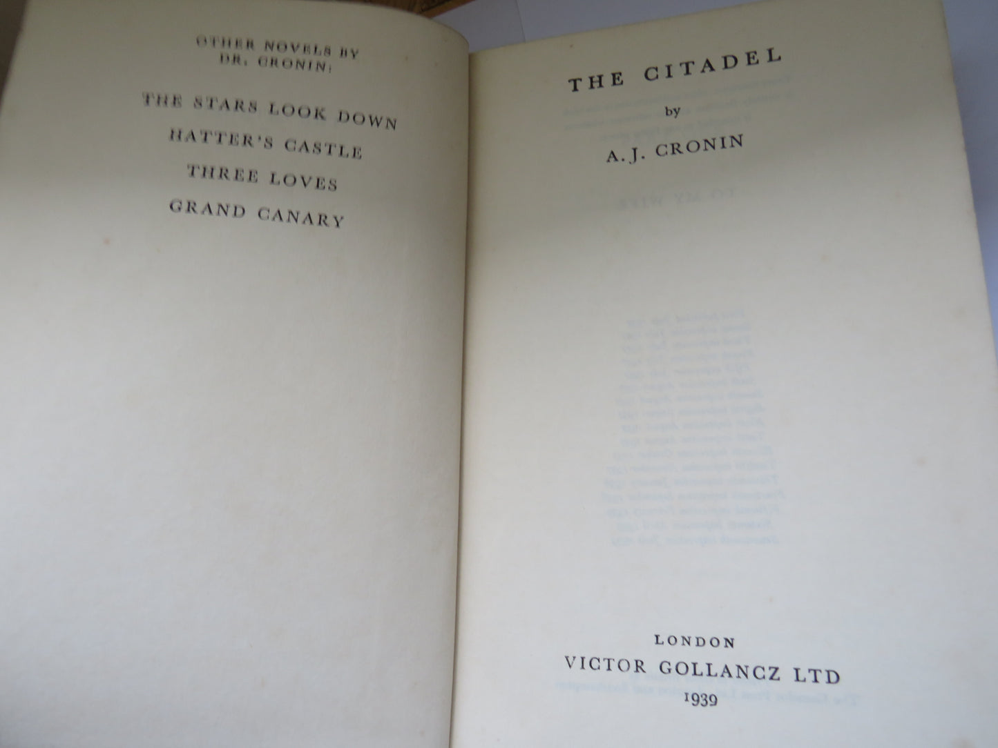 The Citadel By A.J. Cronin 1939, Vintage Book