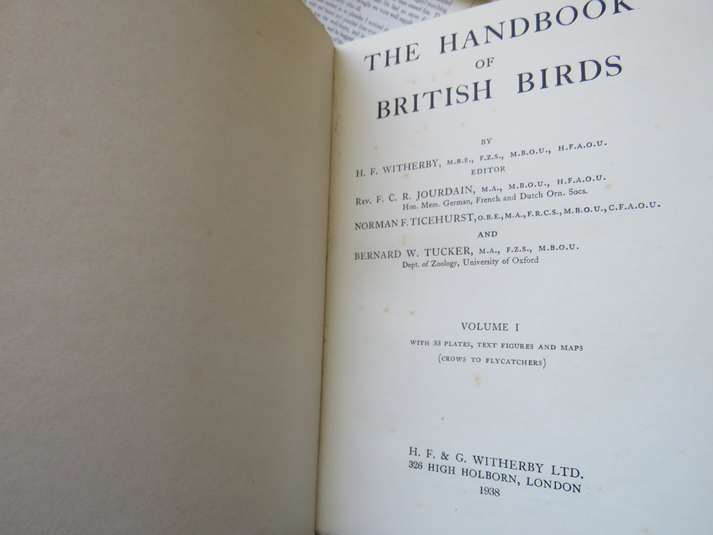 The Handbook of British Birds Volumes 1 - 5 1st Editions 1938 -1941