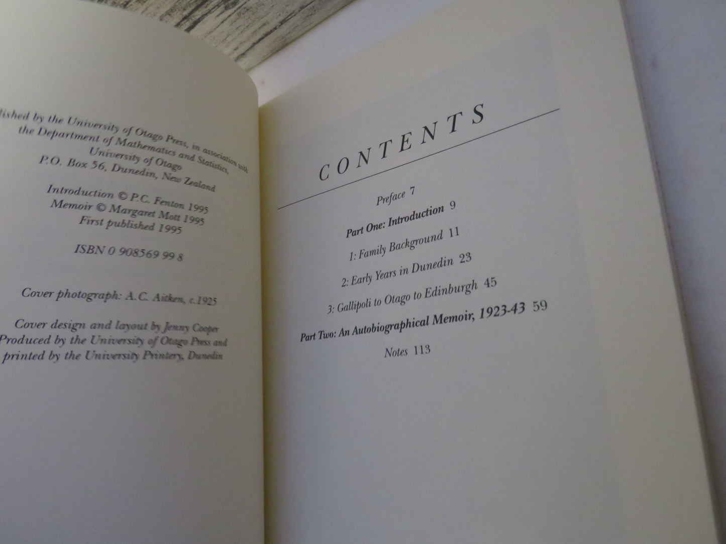 To Catch The Spirit The Memoir of A.C. Aitken With a Biographical Introduction By P.C. Fenton 1995