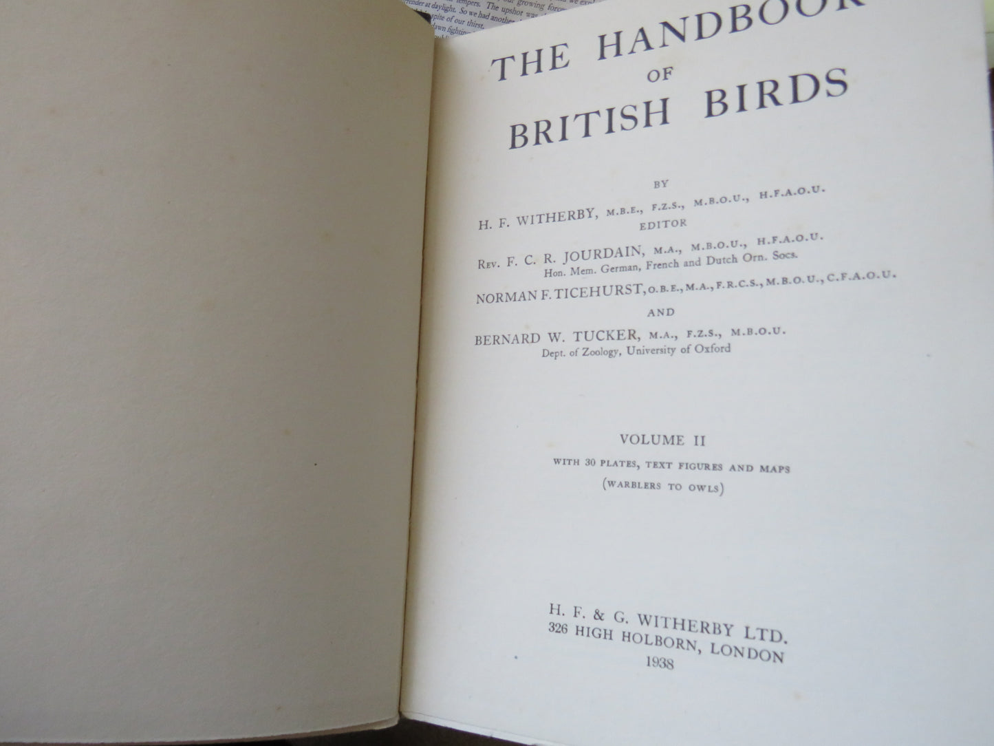 The Handbook of British Birds Volumes 1 - 5 1st Editions 1938 -1941