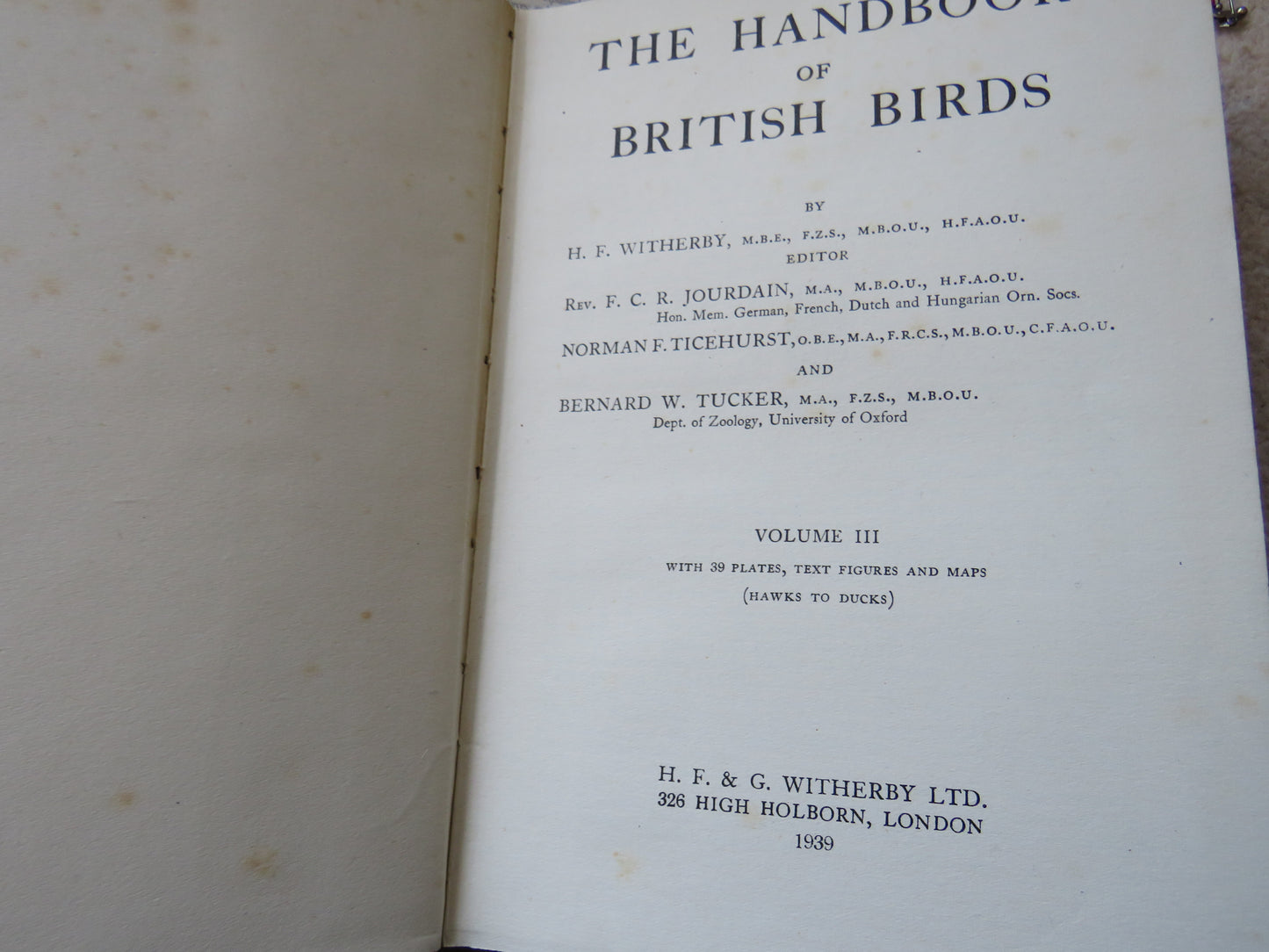 The Handbook of British Birds Volumes 1 - 5 1st Editions 1938 -1941