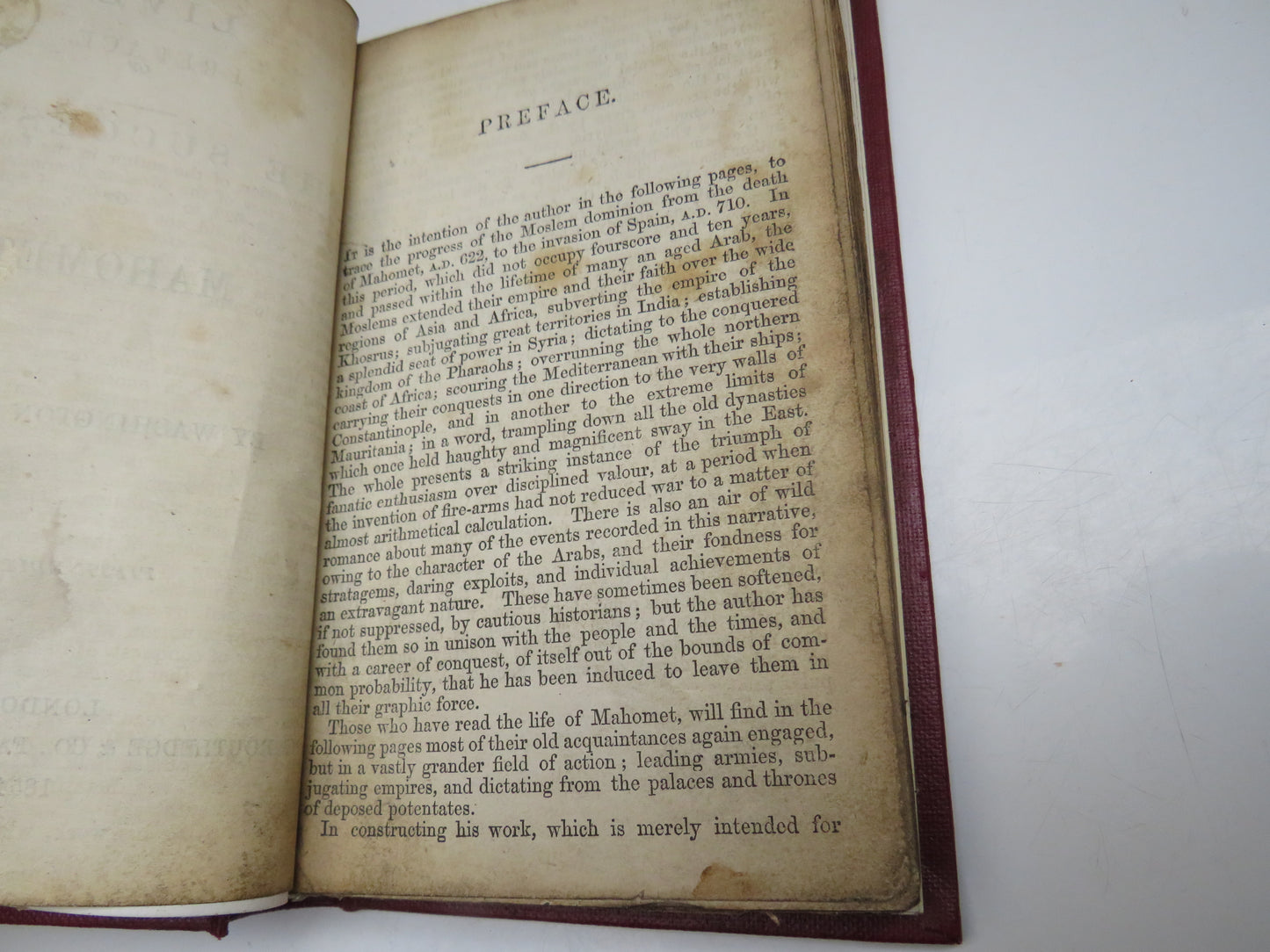 Antique Book of 'lives of the successors of mahomet by washington irving 1854'