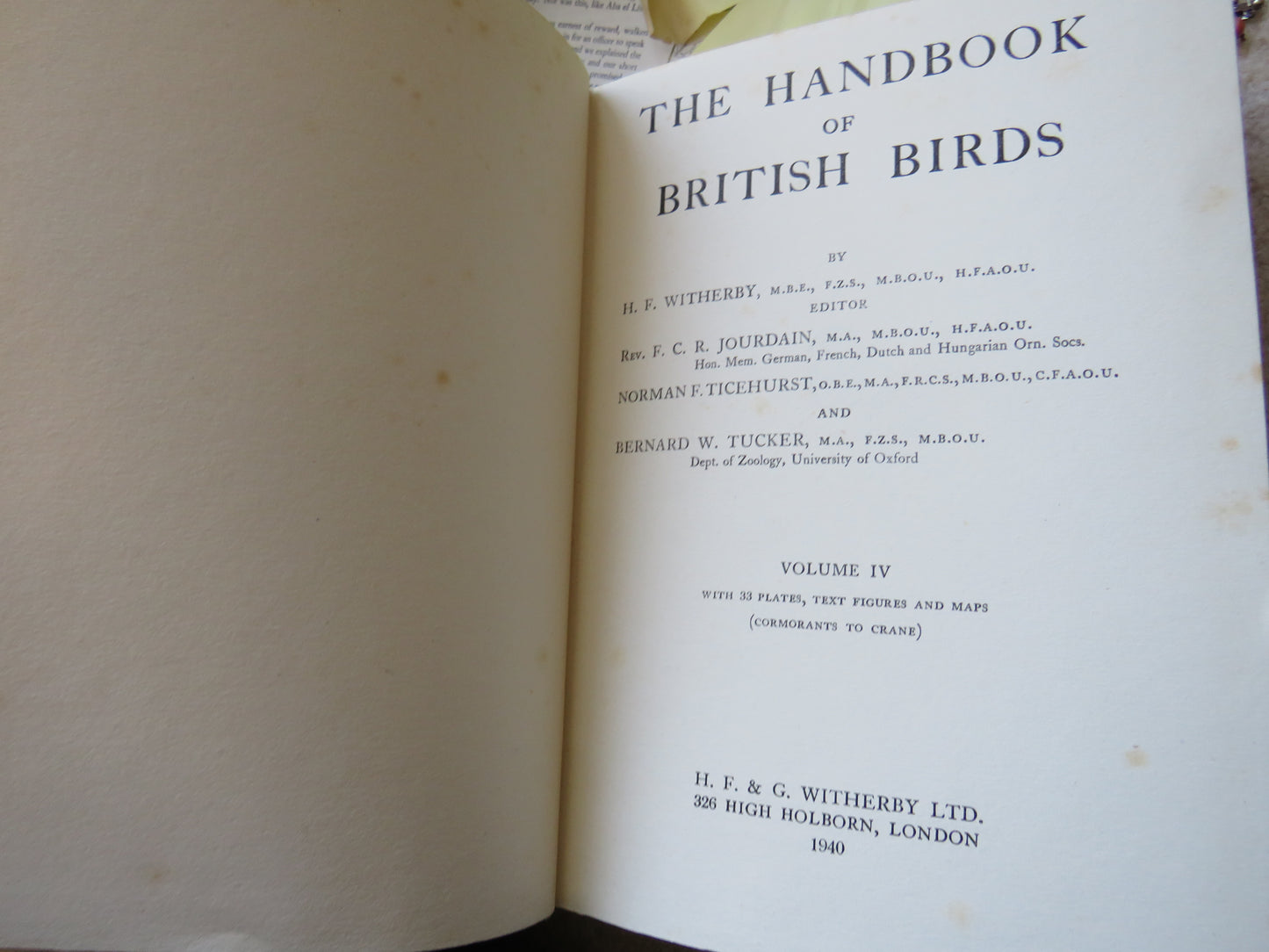 The Handbook of British Birds Volumes 1 - 5 1st Editions 1938 -1941