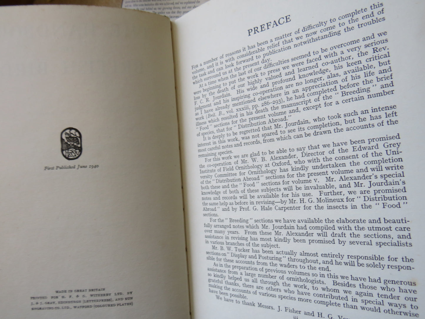 The Handbook of British Birds Volumes 1 - 5 1st Editions 1938 -1941
