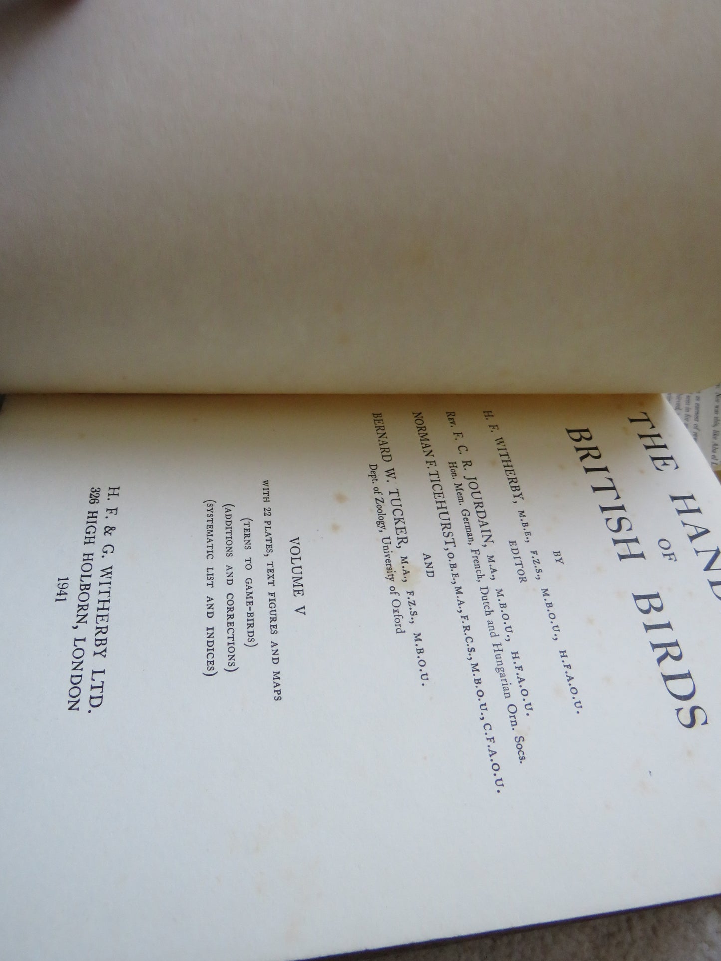 The Handbook of British Birds Volumes 1 - 5 1st Editions 1938 -1941