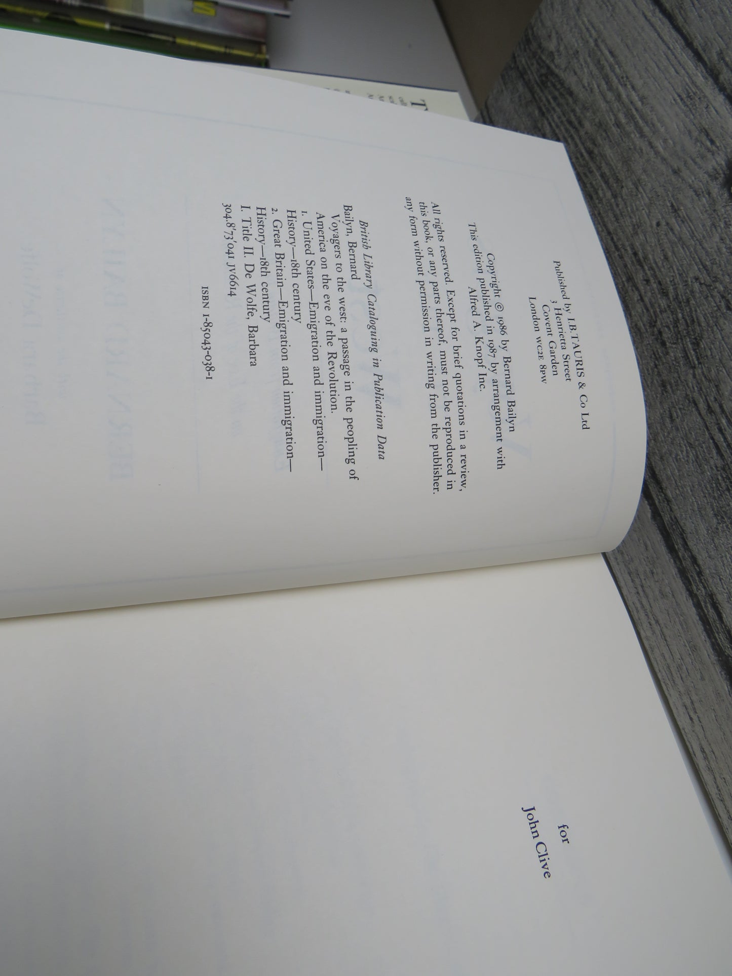 Voyagers to the West, Emigration from Britain to America on the Eve of the Revolution by Bernard Bailyn, 1987