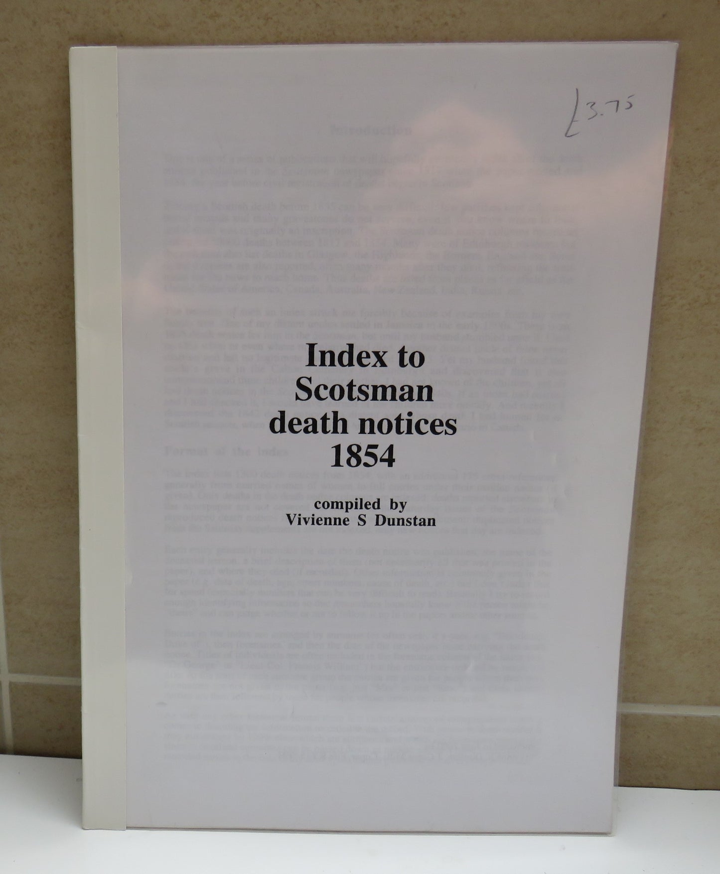 Index To Scotsman Death Notices 1854 Compiled By Vivienne S Dunstan 2000