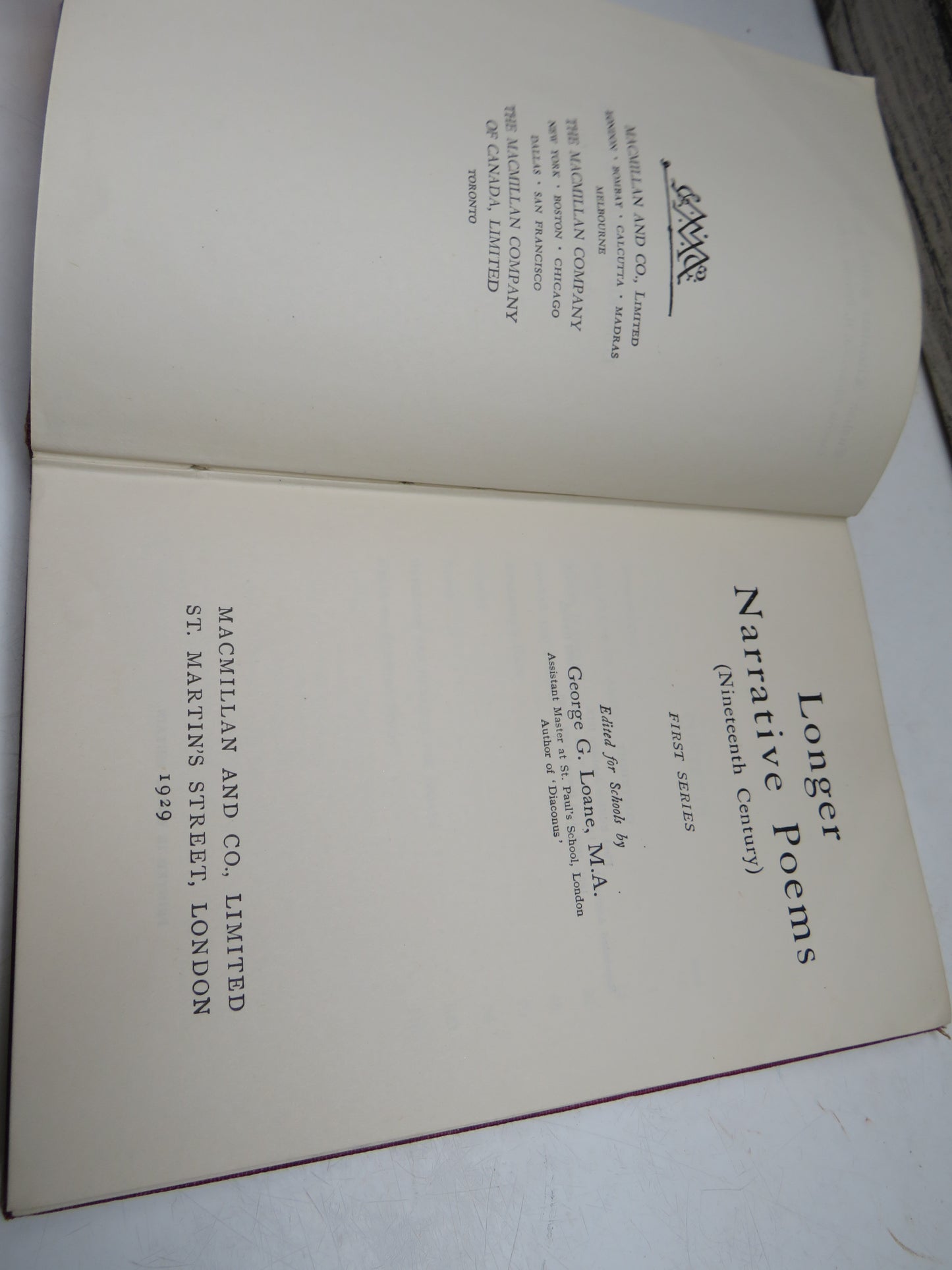 Longer Narrative Poems (Nineteenth Century) Edited for Schools by George G. Loane, 1929 (Vintage Poetry Collection) book 4