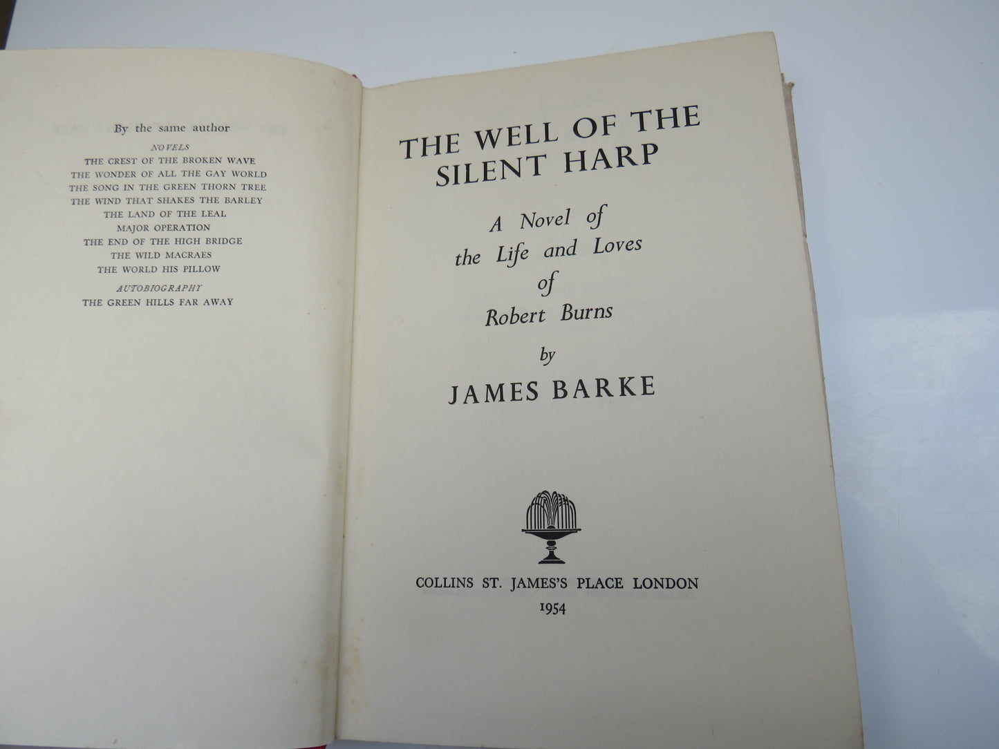 The Well of the Silent Harp A Novel of the Life and Loves of Robert Burns By James Barke 1954
