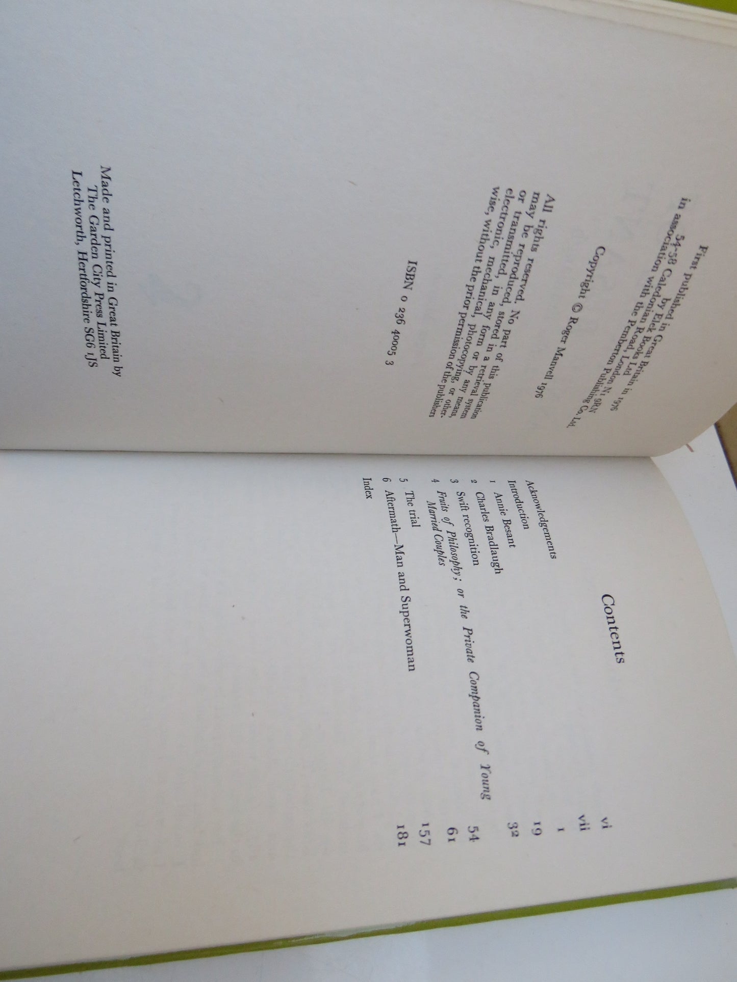 The Trial of Annie Besant and Charles Bradlaugh by Roger Manvell, 1976