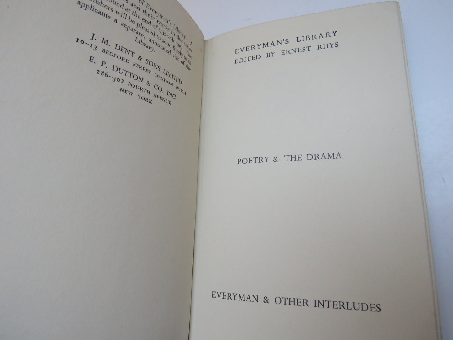 Everyman and Other Interludes Everyman's Library Edited By Ernest Rhys 1939
