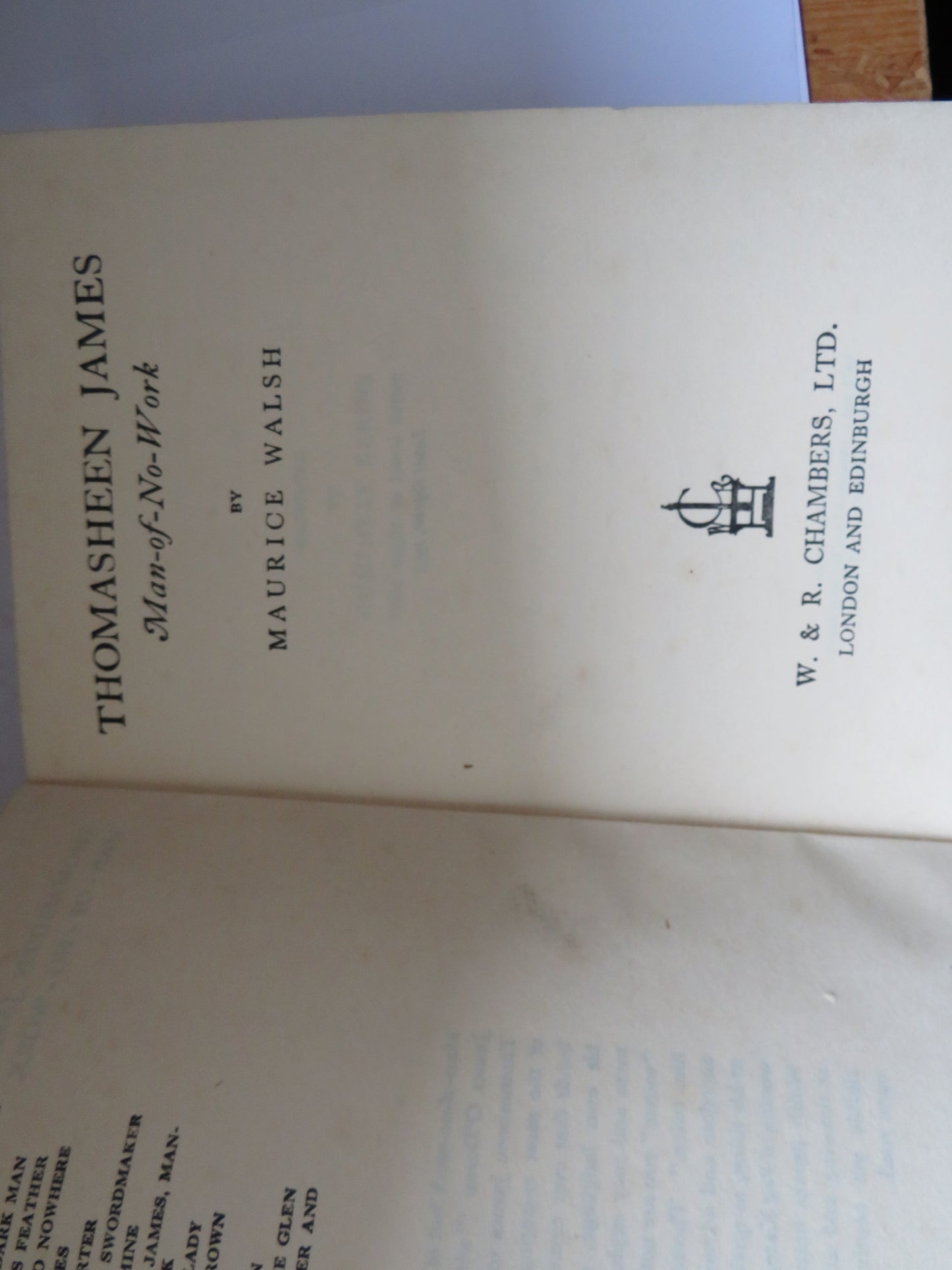 Thomasheen James Man-of-No-Work By Maurice Walsh 1953