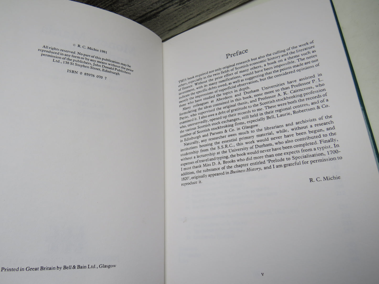 Money, Mania and Markets Investment, Company Formation and The Stock Exchange In Nineteenth-Century Scotland By R.C. Michie 1981