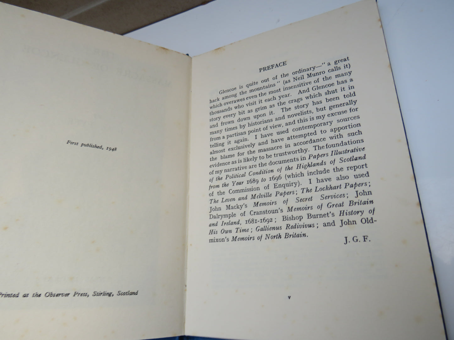 The Massacre of Glencoe By J.G. Fyfe 1948 1st Edition
