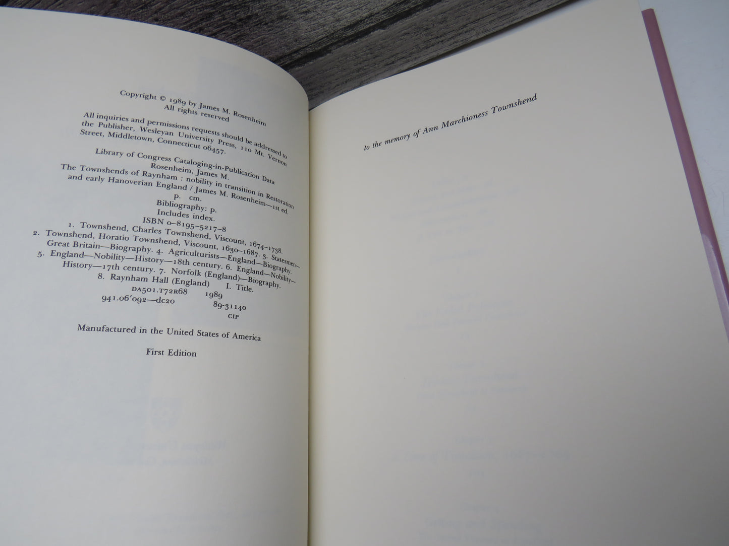 The Townshends of Raynham Nobility In Transition In Restoration and Early Hanoverian England By James M. Risenheim 1989
