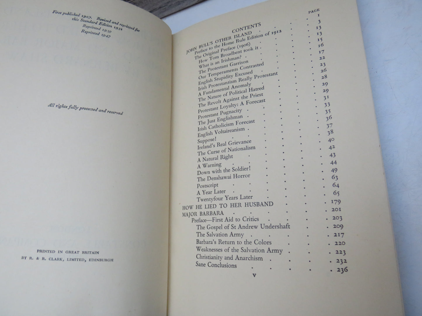 John Bull's Other Island With How He Lied To Her Husband and Major Barbara By Bernard Shaw 1947