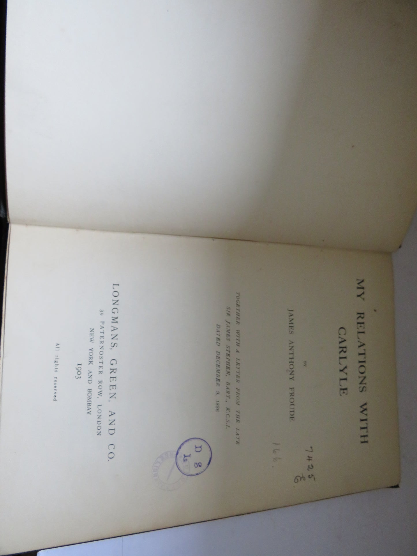 My Relations With Carlyle By James Anthony Froude 1903