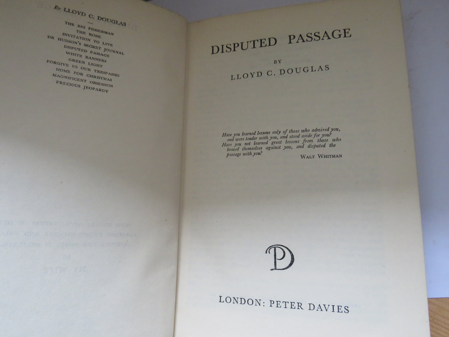 Disputed Passage By Lloyd C. Douglas 1950