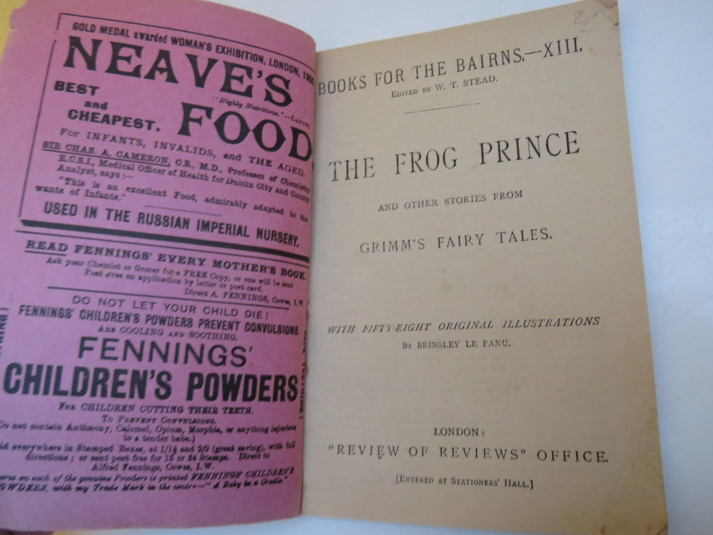 The Frog Prince and other Stories from Grimm's Fairy Tales, Books for Bairns, Edited by W. T. Stead