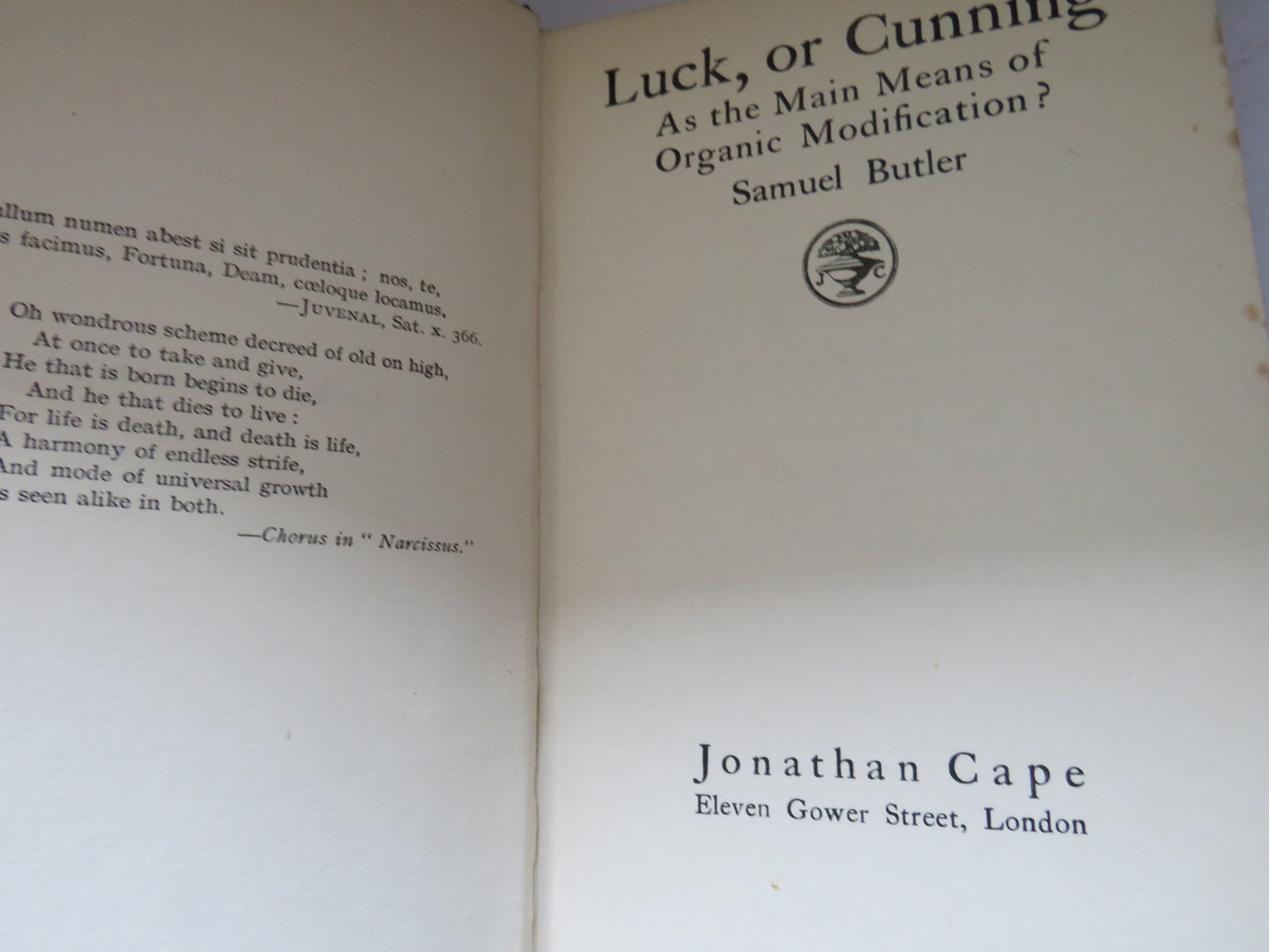 Luck, Or Cunning As The Main Means of Organic Modification? By Samuel Butler 1922