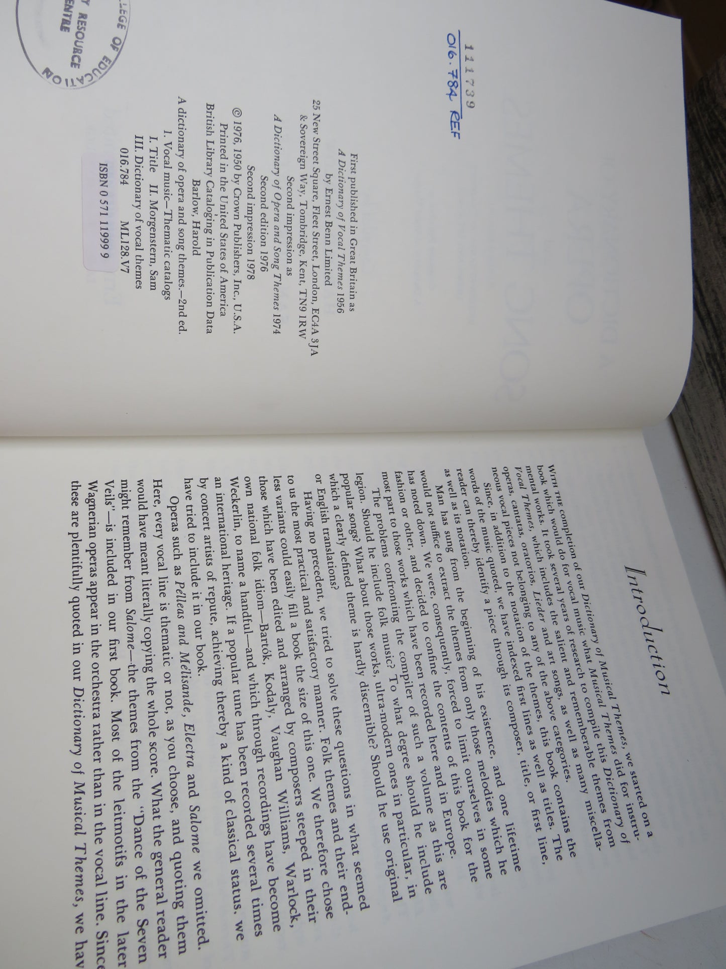 A Dictionary of Opera and Song Themes Revised Edition Compiled By Harold Barlow and Sam Morgenstern 1978