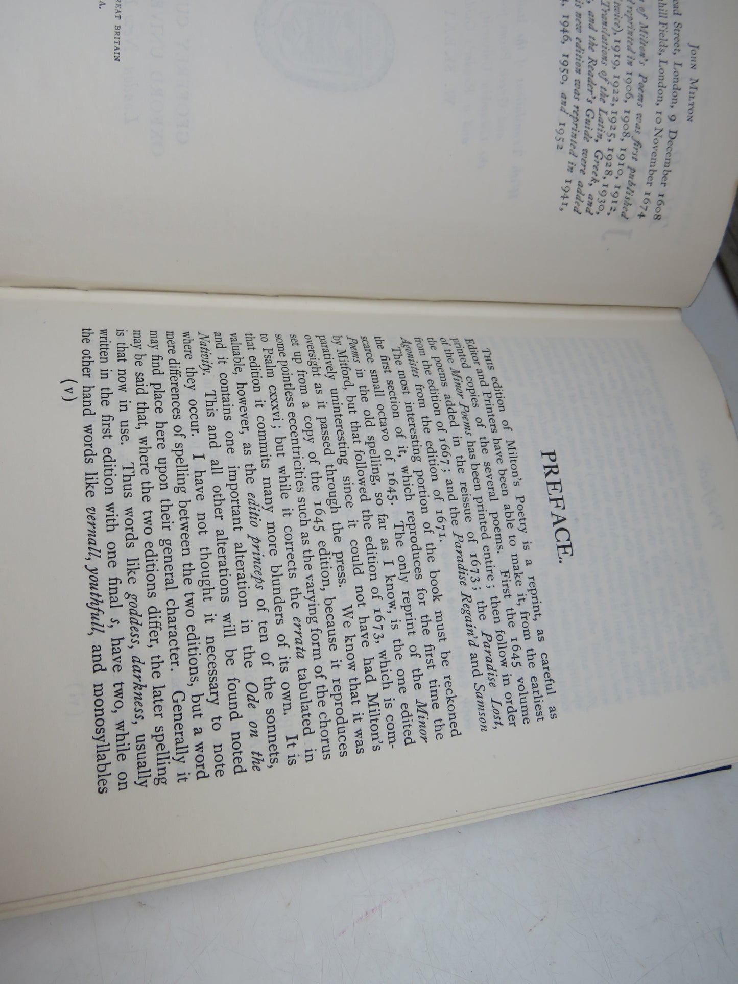 The Poetical Works of John Milton Edited After The Original Texts by H.C. Beeching 1952