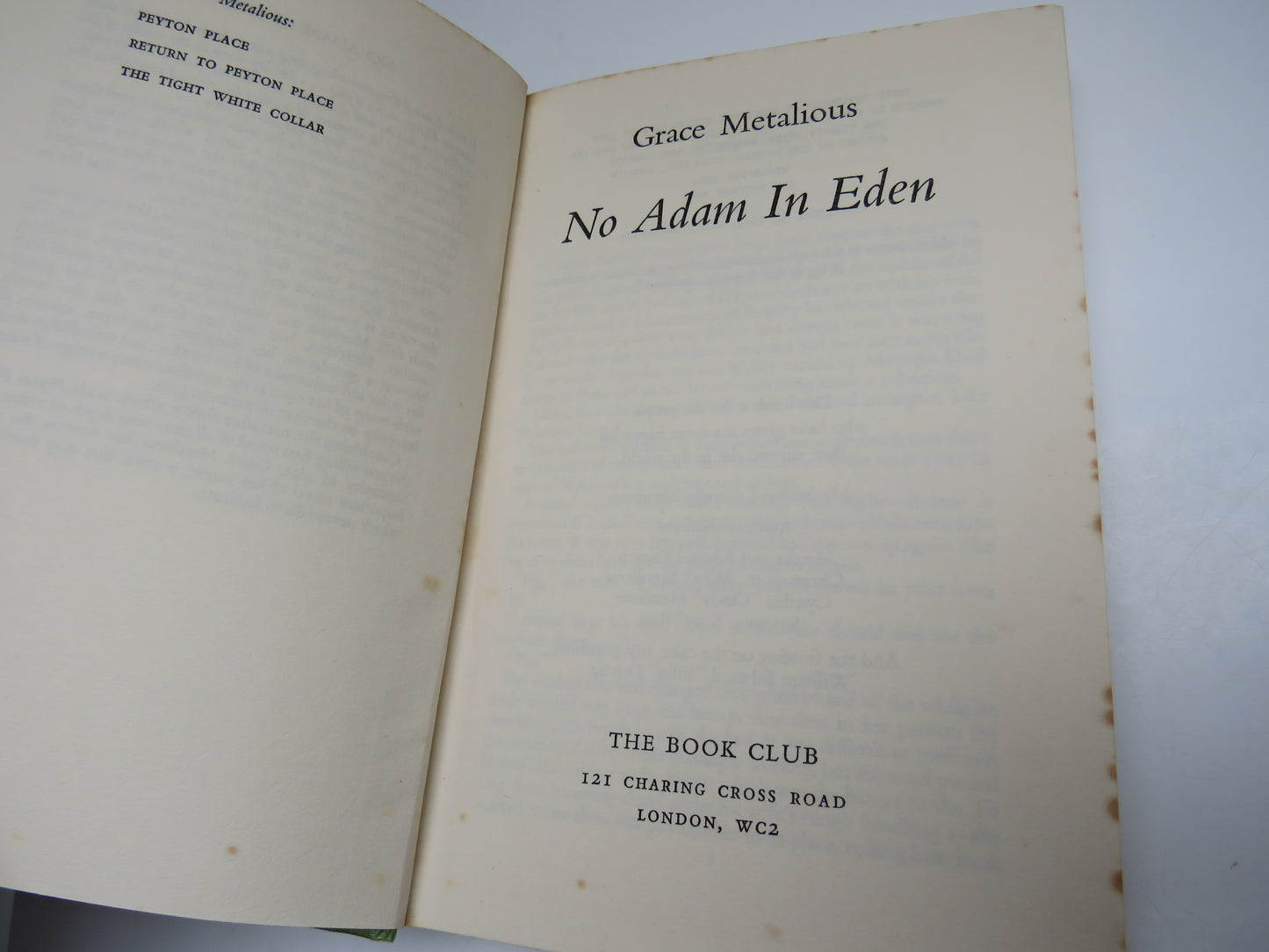 No Adam In Eden By Grace Metalious 1964