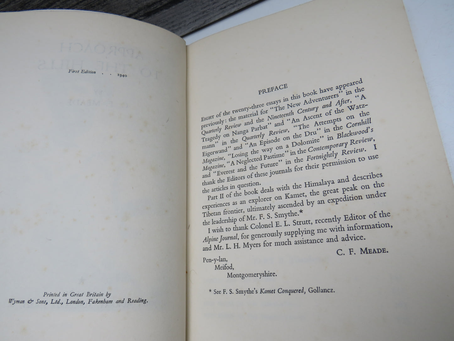 Approach To The Hills by C. F. Meade, 1940, First Edition