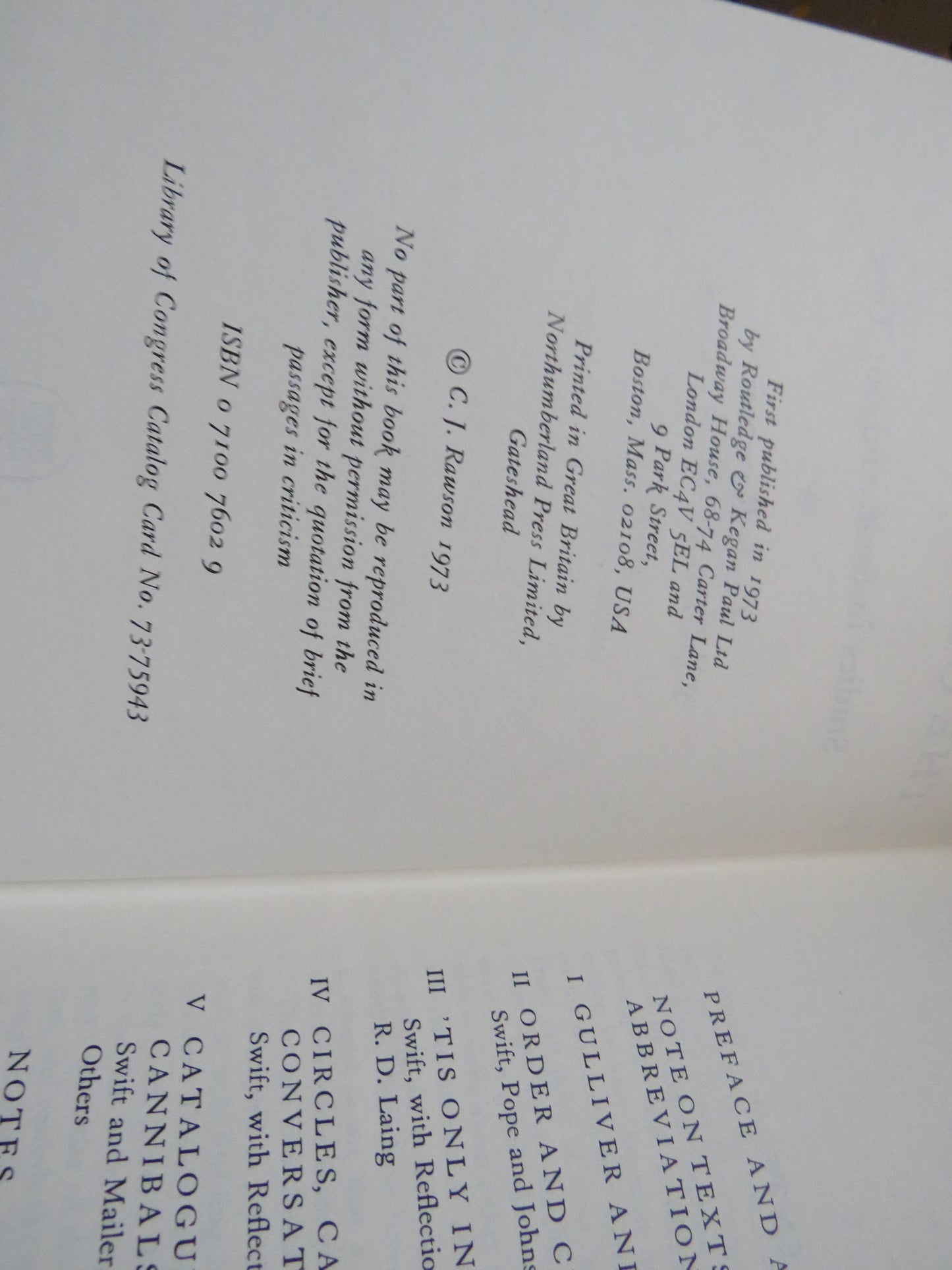 Gulliver and The Gentle Reader Studies In Swift and Our Time By C. J. Rawson 1973