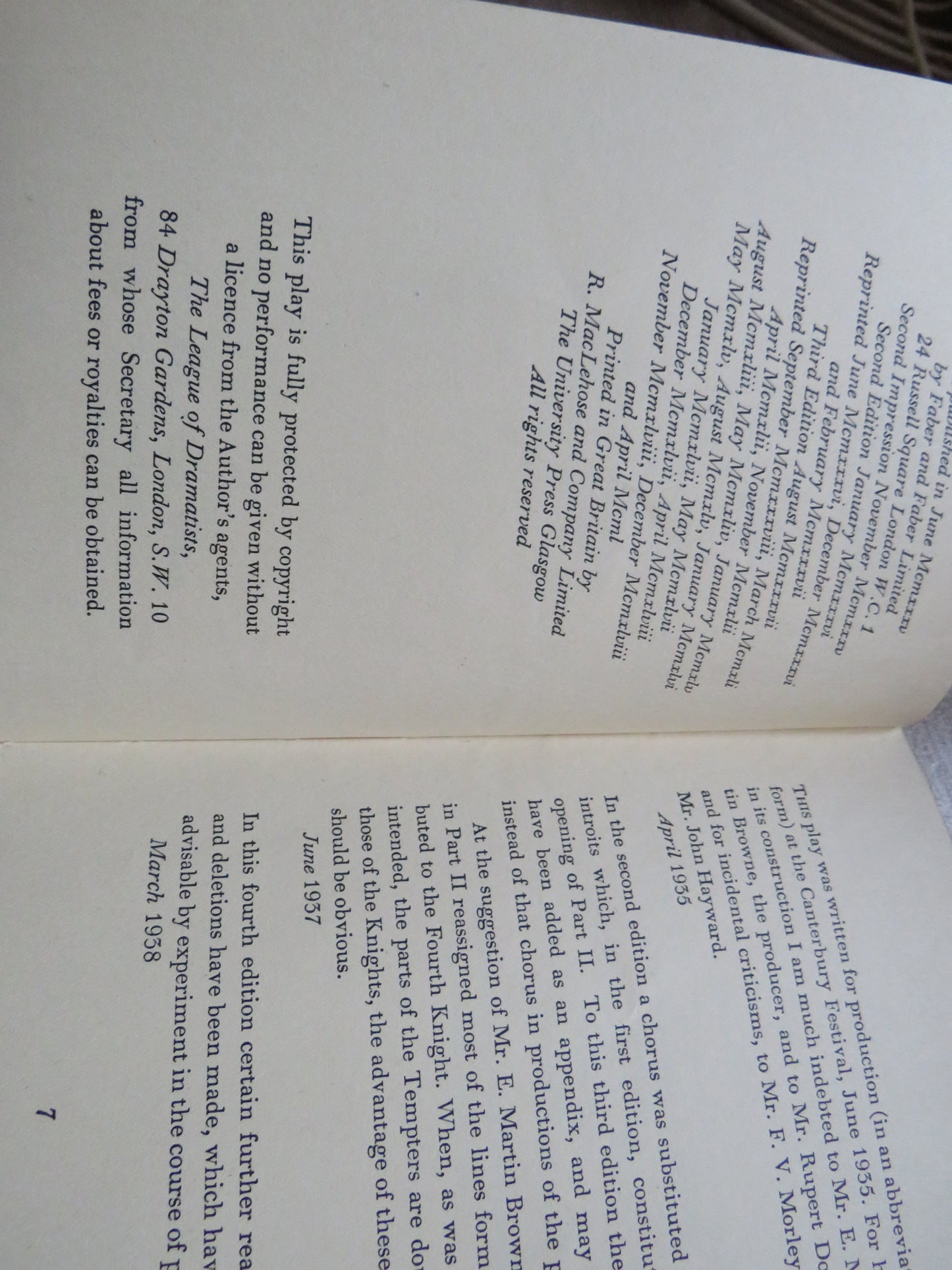 Murder In The Cathedral By T.S. Eliot 1948