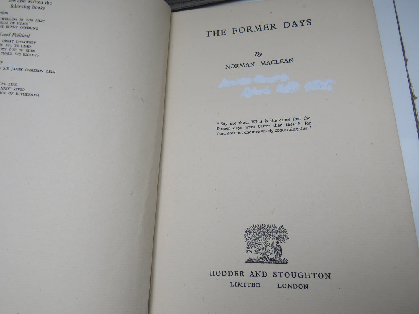 The Former Days By Norman Maclean 1946
