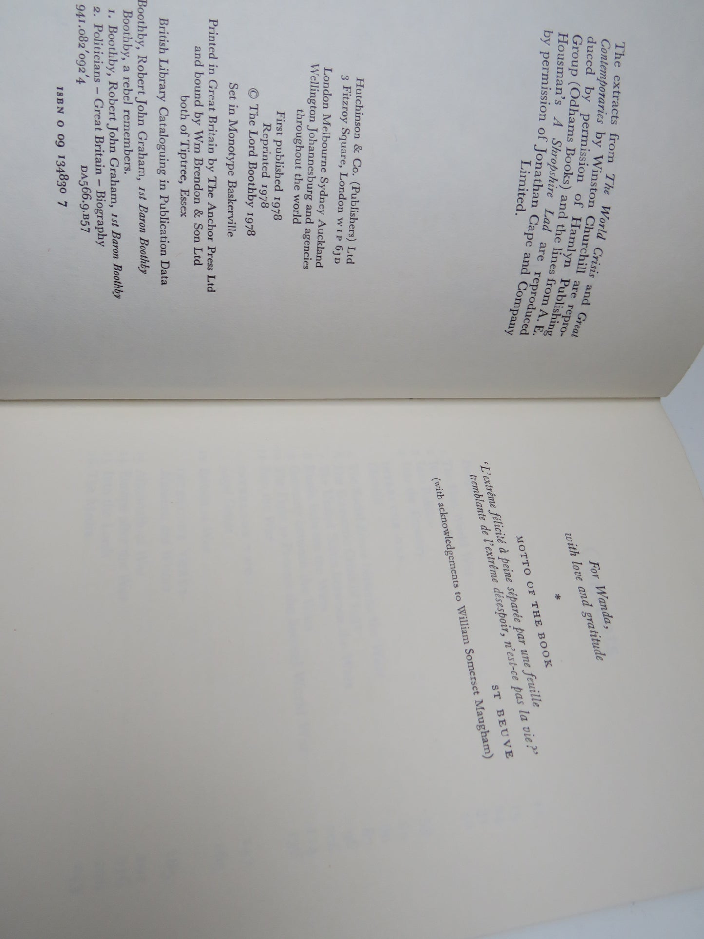 Boothby Recollections of a Rebel 1978
