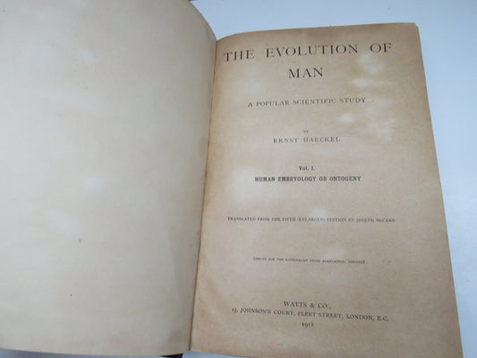 The Evolution of Man A Popular Scientific Study By Ernst Haeckel Vol I 1918
