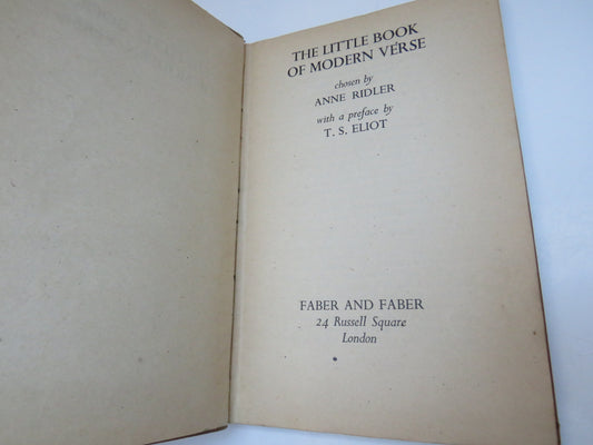 The Little Book of Modern Verse Chosen By Anne Ridler 1941