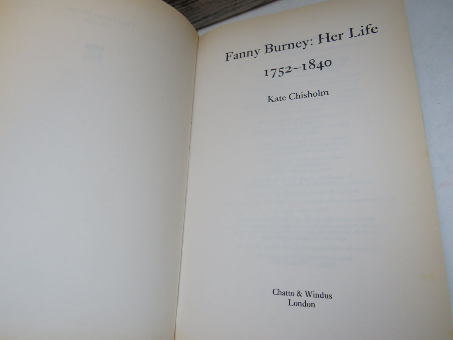 Fanny Burney, Her Life 1752-1840 by Kate Chisholm 1998 (Modern Biography Book) book 3