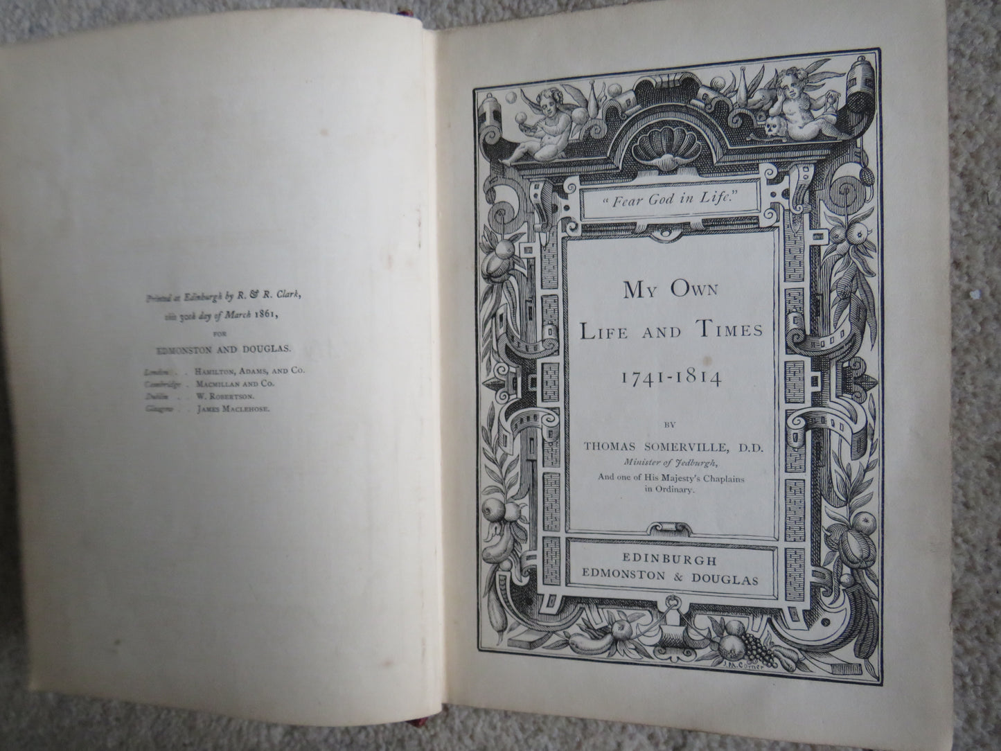 My Own Life and Times 1741-1814 By Thomas Somerville 1861