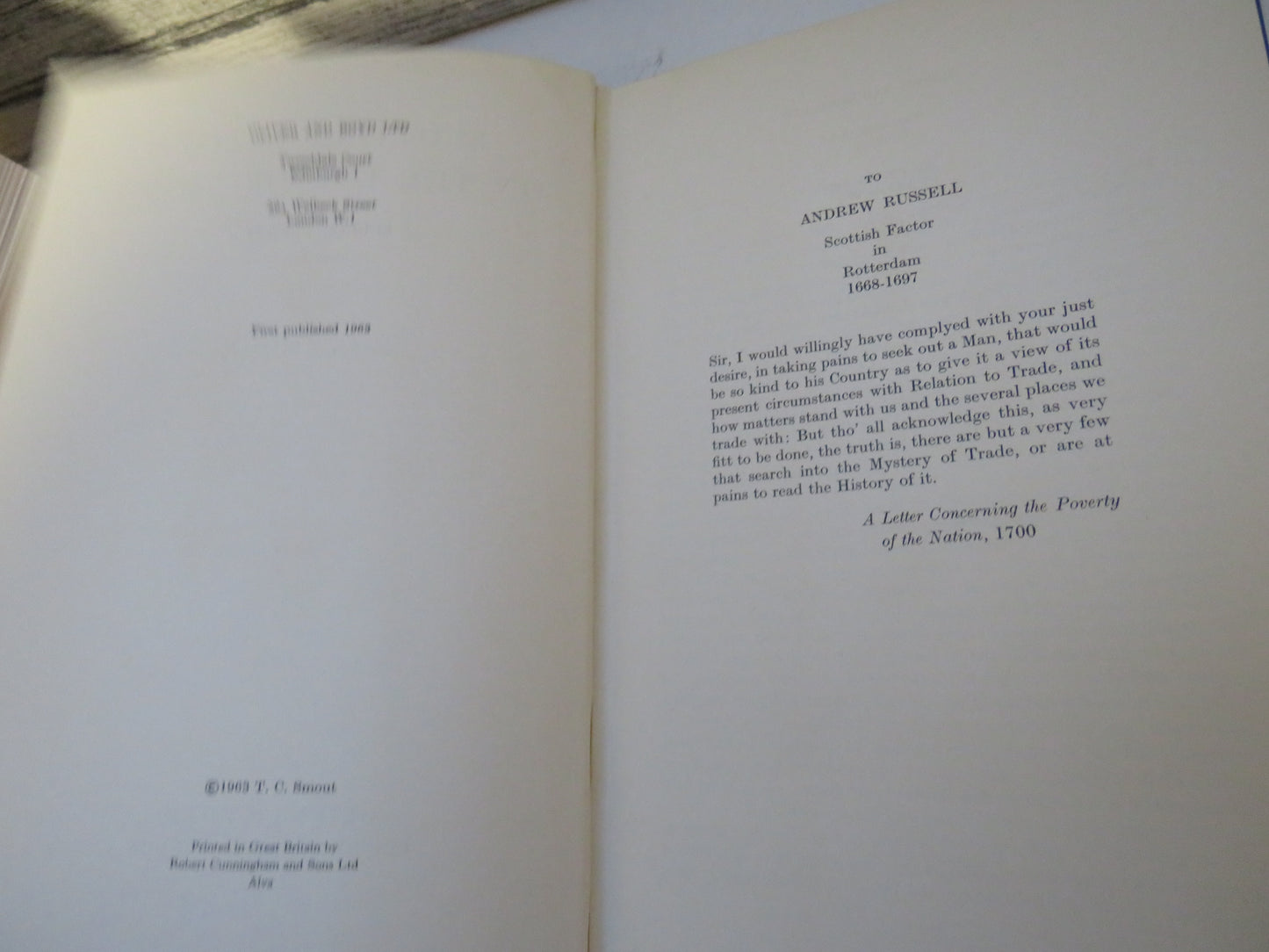 Scottish Trade On The Eve Of Union 1660-1707 By T.C. Smout 1963