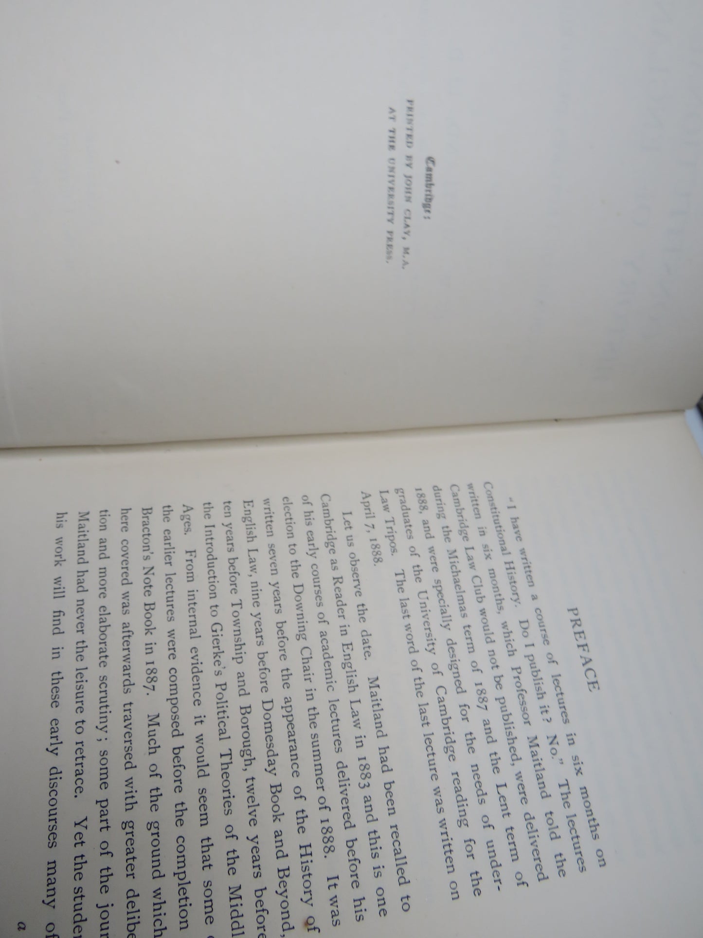 The Constitutional History of England A Course of Lectures Delivered By F.W. Maitland 1908