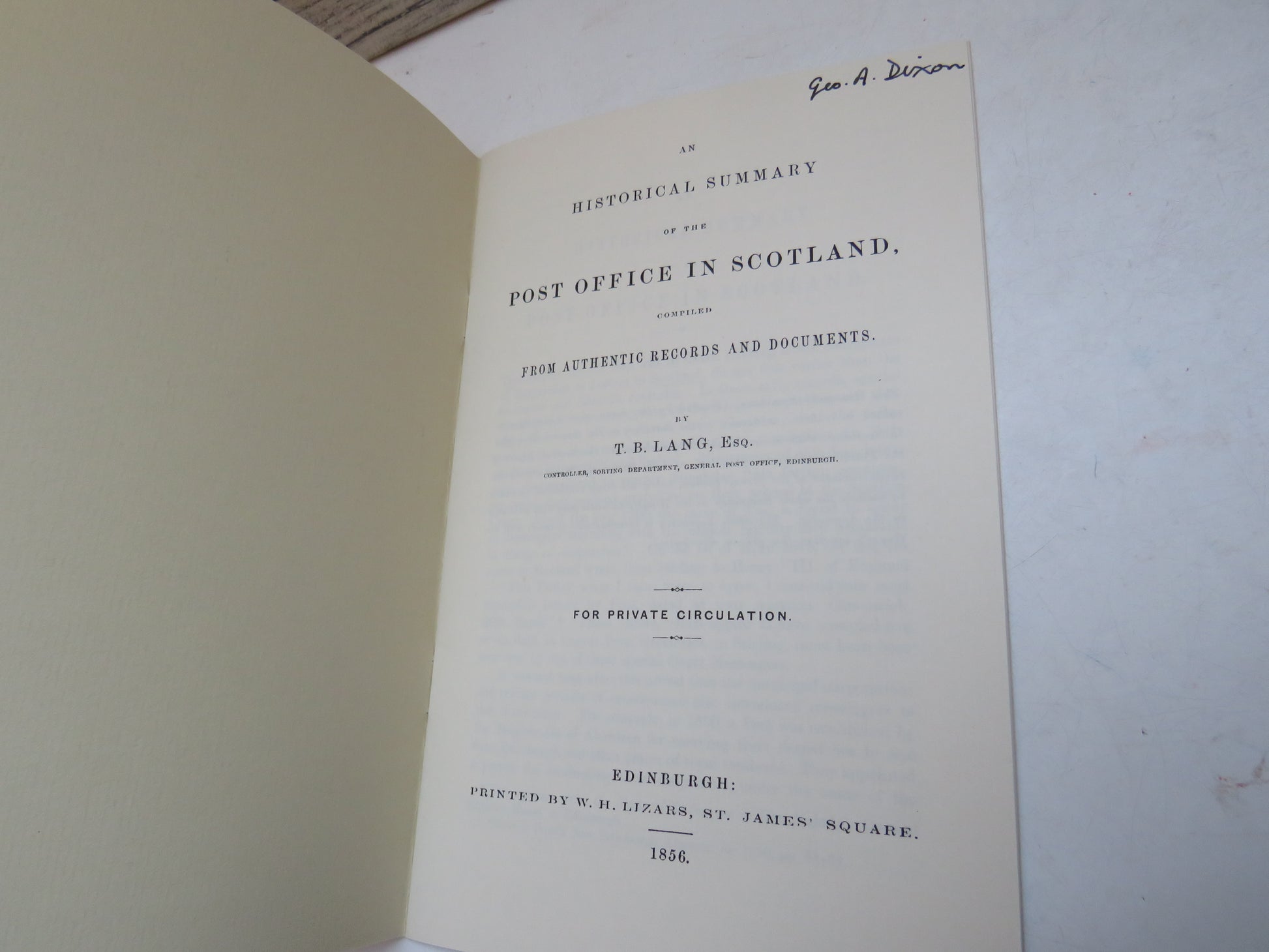 An Historical Summary of the Post Office In Scotland Compiled From Authentic Records and Documents By T.B. Lang 1856 - 1984 Reprint (Reprint History Book) book 3