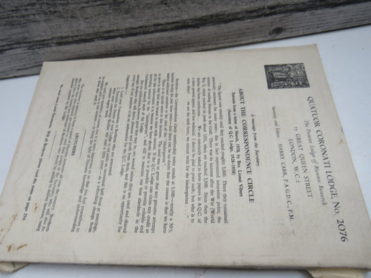 Ars Quatuor Coronatorum Transactions of Quatuor Coronation Lodge No. 2076 London 1963