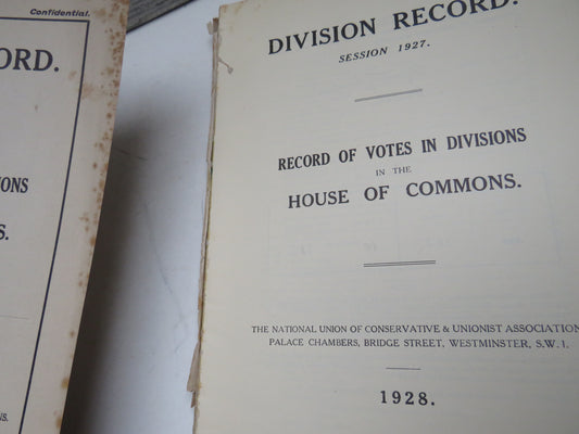 Division Record 1924-25, 1927 & 1928 Record of Votes In Divisions In The House of Commons Cyril Lloyd