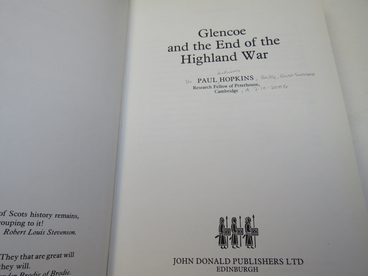 Glencoe and The End of The Highland War By Paul Hopkins 1986