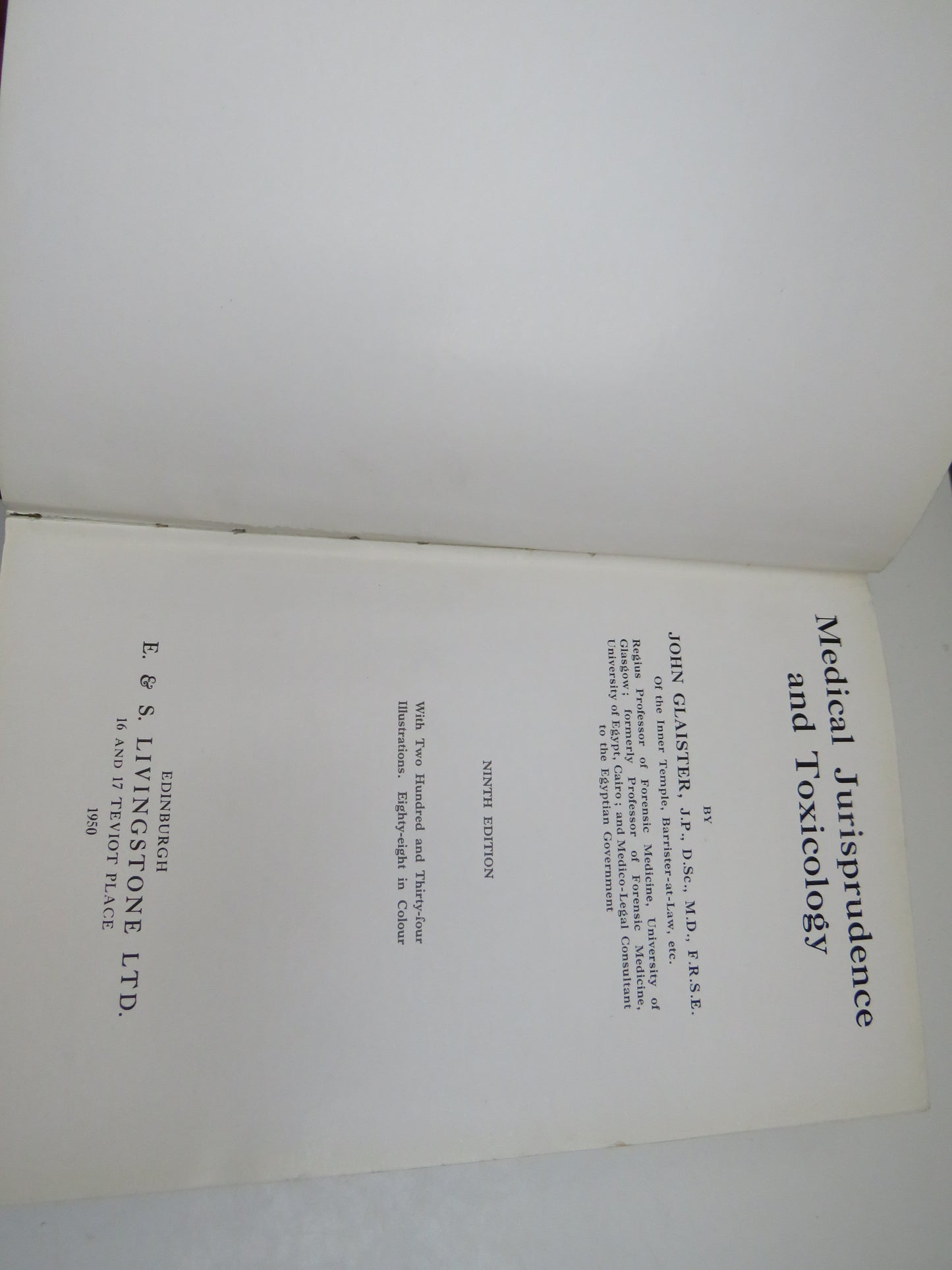 Medical Jurisprudence and Toxicology by John Glaister 1950