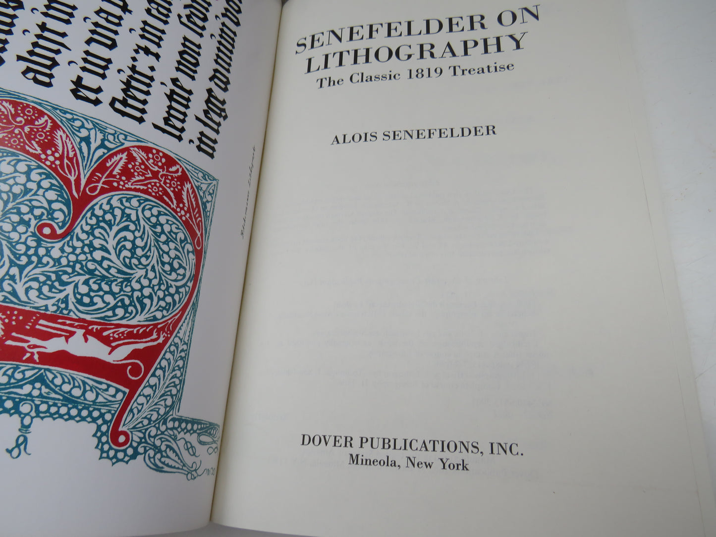 Senefelder of Lithography, The Classic 1819 Treatise by Alois Senefelder, 2005