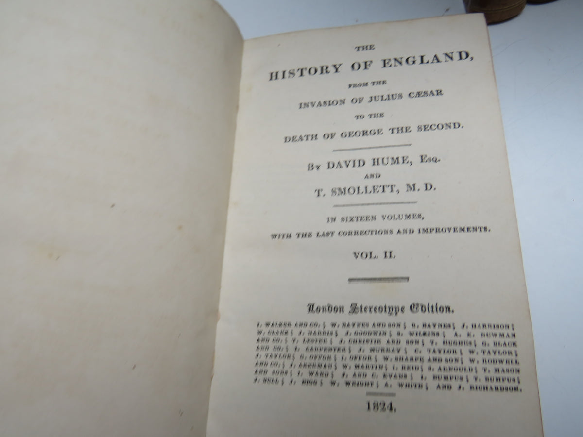 The History of England From The Invasion of Julius Caesar To The Death of George The Second By David Hume and T. Smollett 1824 In 8 Odd Volumes