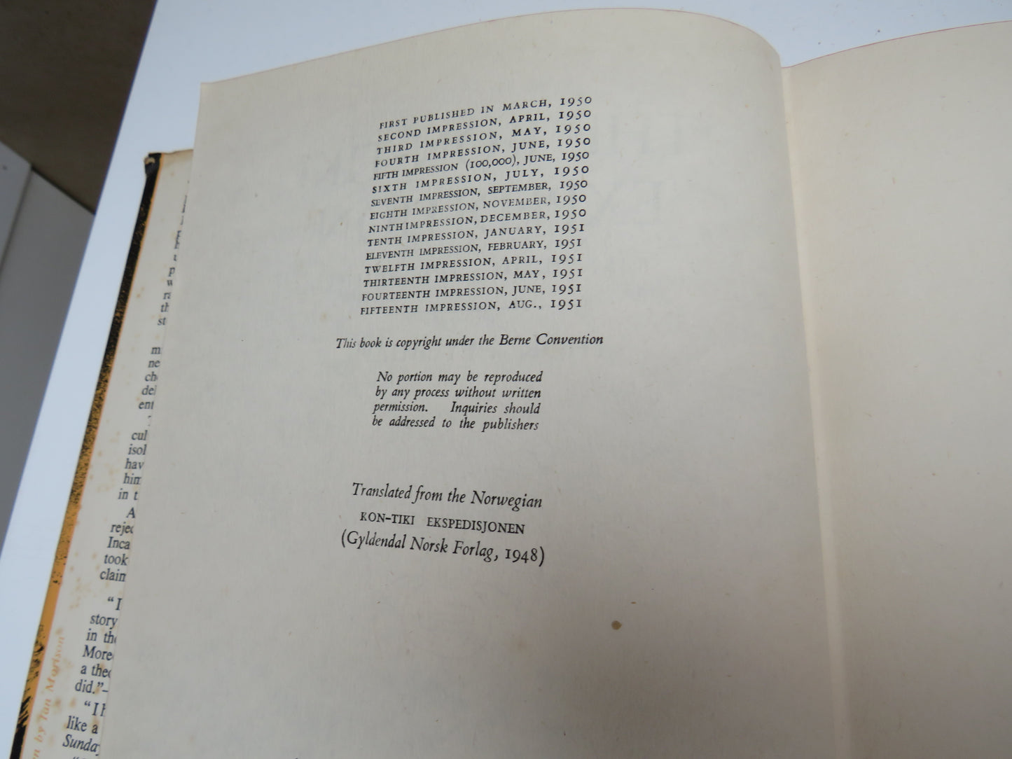 The Kon-Tiki Expedition By Raft Across The South Seas By Thor Heyerdahl Translated By F.H. Lyon 1951
